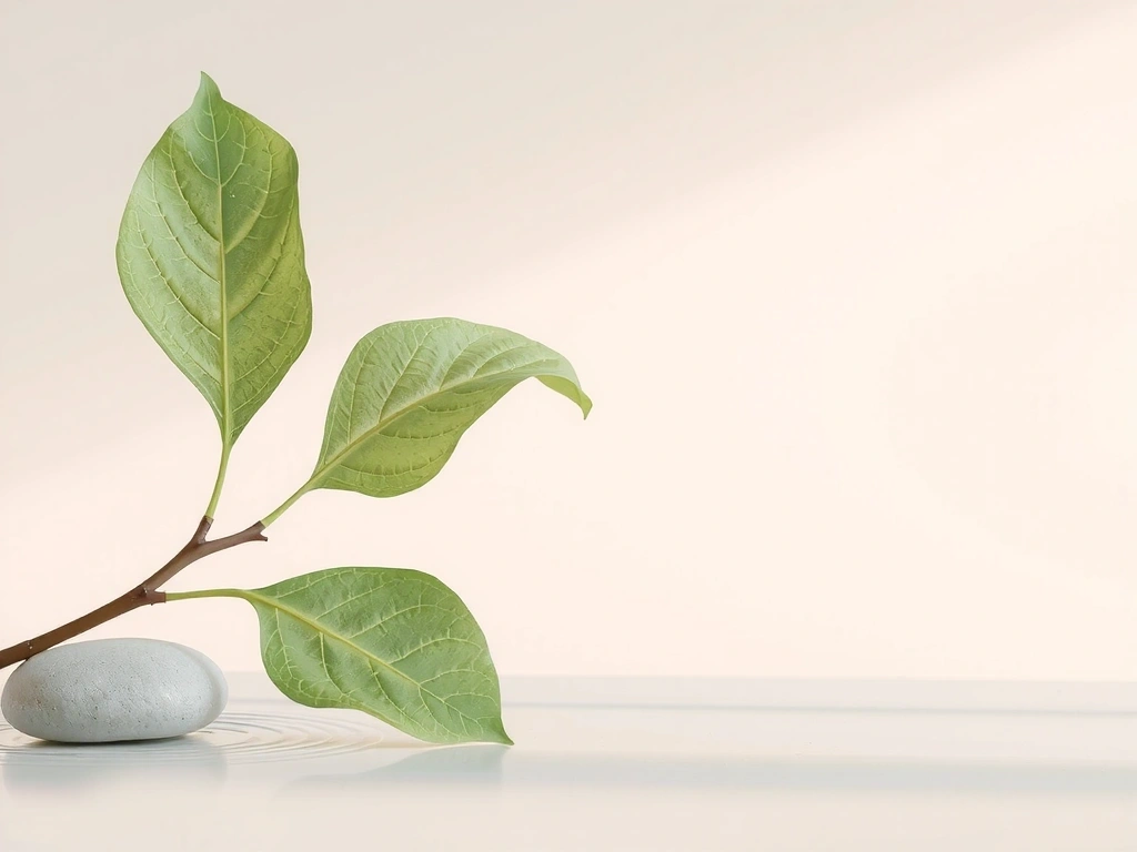 Elementi naturali astratti come foglie morbide e increspature d'acqua in toni pastello.