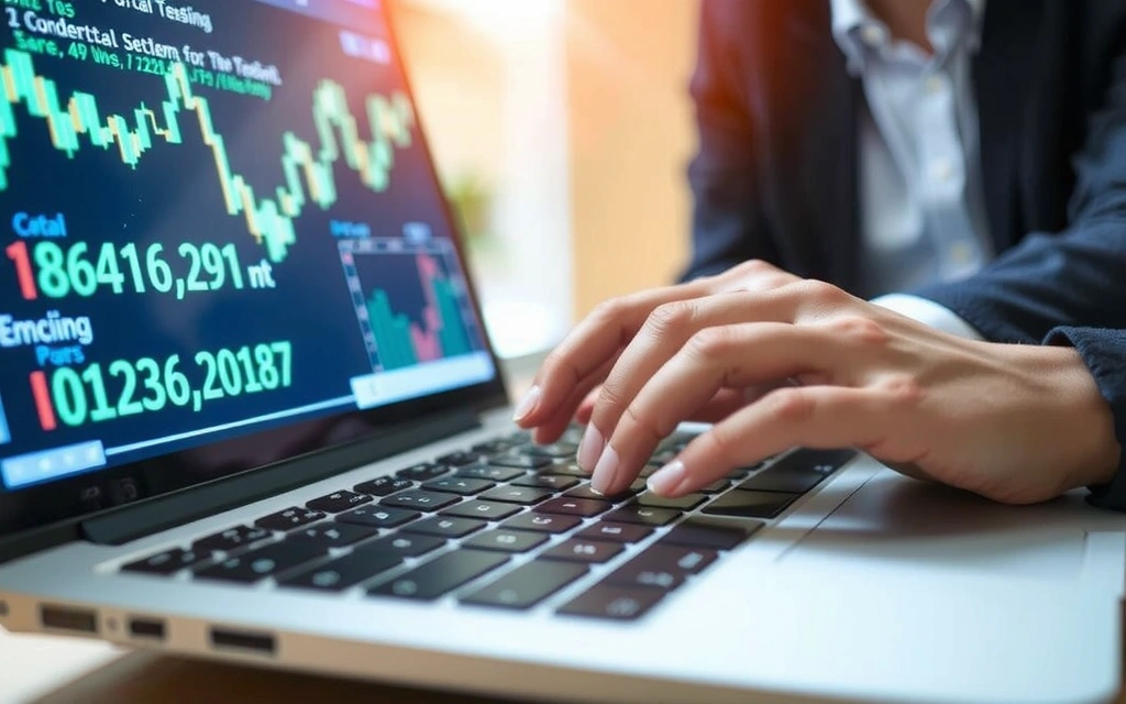 Mani che digitano su una tastiera, con dati che fluiscono sullo schermo, simbolo di elaborazione dati